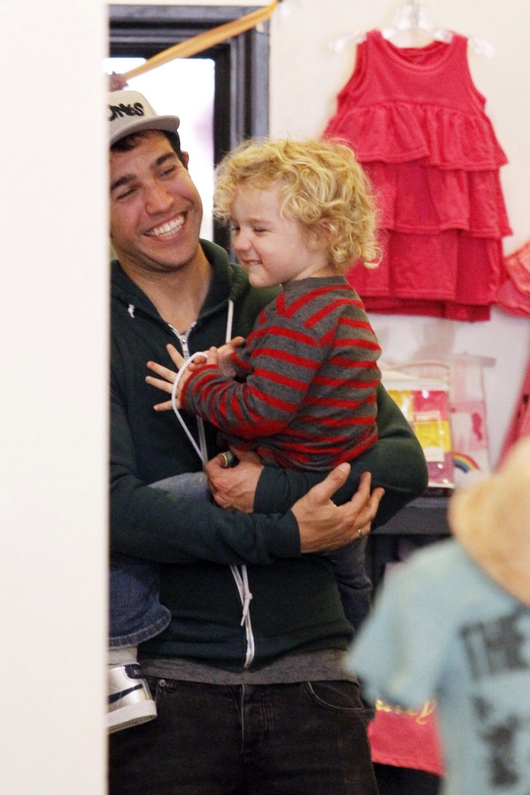 Pete Wentz, wearing a 'Wild Ones' cap, takes his adorable son Bronx Mowgli shopping at the Tough Cookies children's boutique in Studio City